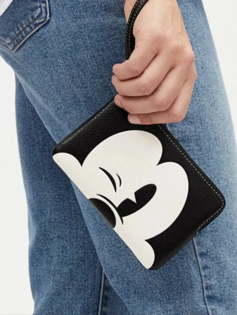 Disney x coach corner zip wristlet with wink Mickey Mouse wallet black/white